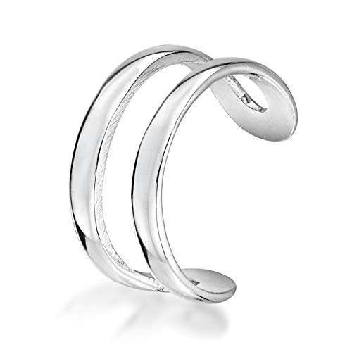 Amberta Unisex Manchet Oorbel van Sterling Zilver: Twee Lijn Clip On