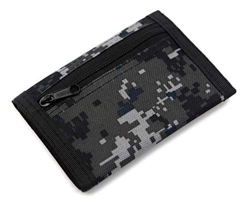 Image of RFID Trifold Canvas Outdoor Sports Wallet for Kids - Front Pocket Wallet with Magic Sticker (Digital Gray)