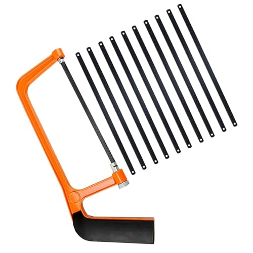 Orange Adjustable Junior Hacksaw with 10 Blades, Mini Hand Saw for Precise Cuts, Heavy Duty Metal Saw for Cutting PVC, Wood, and Shingles, Ideal for DIY Projects, Hacksaw for Metal Cutting