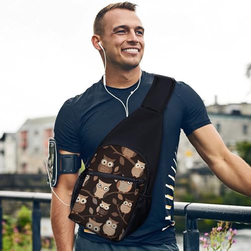 Bolso cruzado Casual marrón con búhos caricatura miniatura 3