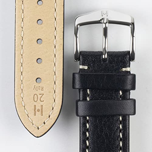 Hirsch Rally Natural Leather Racing Watch Strap with Buckle in Black/White