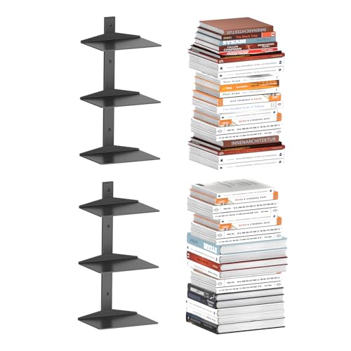 Invisible Floating Bookshelf for Wall Mounted, 2 Pack Black Spine
