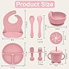 Munlinder Silicone Baby Feeding Set | Baby Led Weaning Supplies Includes Suction Bowls and Divided Plates, Adjustable Bib, Baby Utensils Spoons and Forks,Cup | Baby Feeding Essentials (Pink) #1