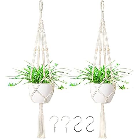 LOOGI Macrame Plant Hangers, Hanging Planter Flower Pot Home Plant Holder Handmade Cotton Rope Basket for Indoor Patio Wall Ceiling Boho Decor, 2 Pack 105cm Cover