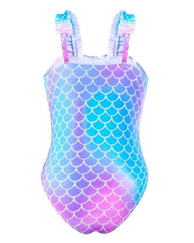 Girls One Piece Swimsuits Ruffle Mermaid Toddler Bathing Suit Cute Summer Beach Swimwear 3-8 Years2