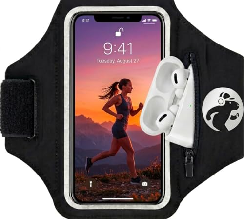 CAPIPZ   Brazalete Móvil Running   Cómodo, Seguro y Ajustable, para Correr, Gym o Ciclismo, con Funda Móvil de hasta 17,5cm/6,9”, con Bolsa para Auriculares y Llaves, y Velcro Resistente