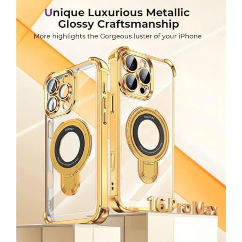 Étui pliable iPhone 16 doré avec clip pour objectif photo et coque antichute