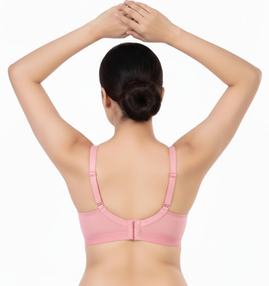Image of Pack of 2 Women's Pure Cotton Non-Padded Wire-Free Everyday Bra | Full Coverage Seamed Cups with Wide Adjustable Straps | Everyday Comfort