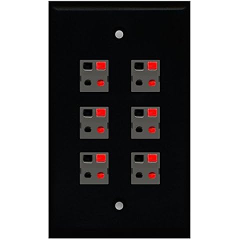 RiteAV 6 Port Speaker Jack Single Gang Wall Plate for Home Theater - Black Cover