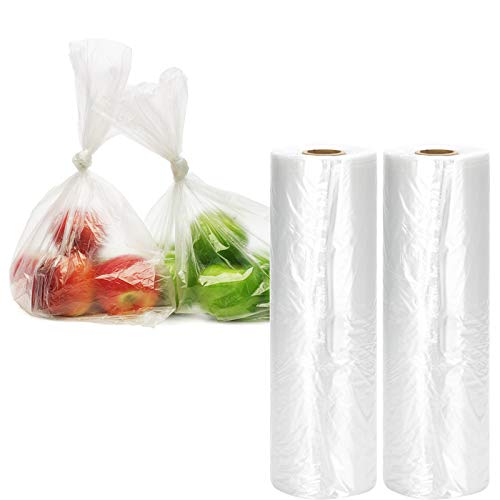 RyhamPaper Food Storage Bags, 2 Roll 12 x 20 Plastic Produce Bag on a Roll Fruits, Vegetable, Bread, Food Storage Clear Bags, 700 Bags