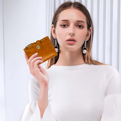 Image of Leather Wallet Women,RFID Blocking Womens Wallet Bifold Compact Card Holder Small Wallet for Women with Removable ID Window LightBrown