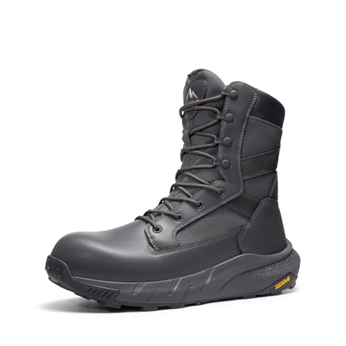 NORTIV 8 Men's 8" Composite Toe Work Boots, Lightweight Side Zipper ASTM F2412-24 & ASTM F2913-24 Safety Military Boots for All-Day Comfort, Peakforce-Nano 7.5 Grey