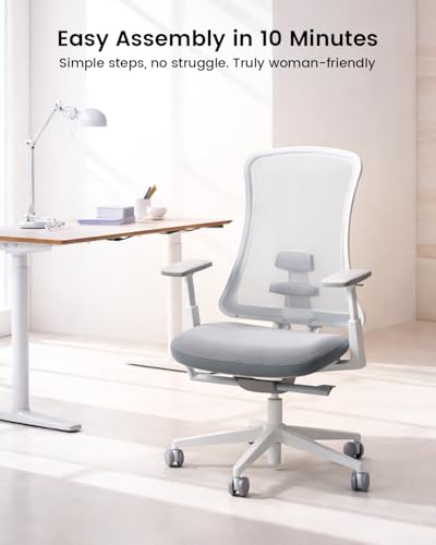 Image of ProtoArc Ergonomic Office Chair - Flexer Pro Mesh Desk Chair with Lumbar Support for Women, Slide Seat & 4D Armrests, Tilt Lock | Stylish & Comfortable for Home Office, Computer Work - White