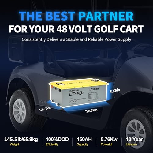 Image of LOSSIGY 48V Lithium Golf Cart Battery Conversion Kit, Prefect for Solar System RV, Built in 200A Bluetooth BMS, Peak Current 1000A(3-5s)
