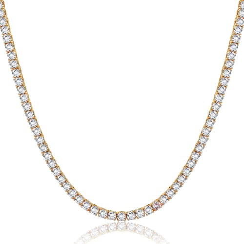 Roheafer Collar Pulsera de Tenis Hombre Mujere Collares Cadena de Circonio Cúbico Chapado en Oro Blanco de 18k Gargantilla de Diamante Corte Redondo de Oro Plata de 4,0mm y 5,0mm