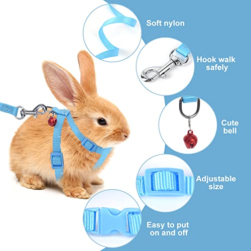 2 Pack Rabbit Harness Leash - Persuper Bunny Cat Leash Adjustable Soft Nylon Small Animal Harness Set For Walking Running Outdoor Use With Safe Bell For Puppy Dog, Pig, Kitten, Ferret, Mini Pet #TOP3