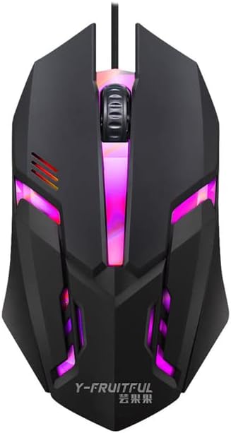 S1 Gaming Mouse 7 Colors 1000 DPI Opto 3 Button LED Backlight Ergonomics USB Wired Gamer Flank Optical Mice Laptop PC (Black)