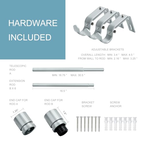 Image of Byondeth Curtain Rods for Windows 16 to 120 Inches Adjustable Length 1 Inch Diameter Window Curtain Rod with Aluminium End Cap, Silver Gray
