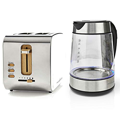 TronicXL Design Frühstücksset Toaster + 1,7l Glas beleuchteter Wasserkocher Edelstahl beleuchtet mit einstellbarer…