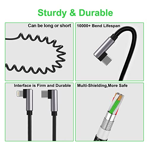 Cable elástico USB C a Lightning de 90 grados resistente para Apple CarPlay 6