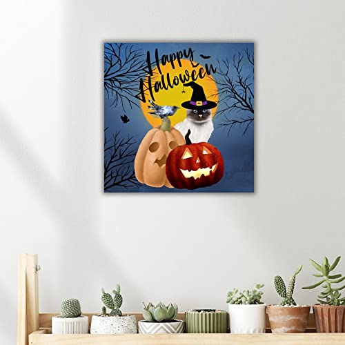 Décoration murale rétro suspendre citrouille chat bois Halloween 40cm