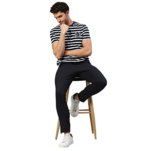 Image of Dennis Lingo Men's Regular Fit Pure Cotton Striped Half Sleeves Casual T-Shirt