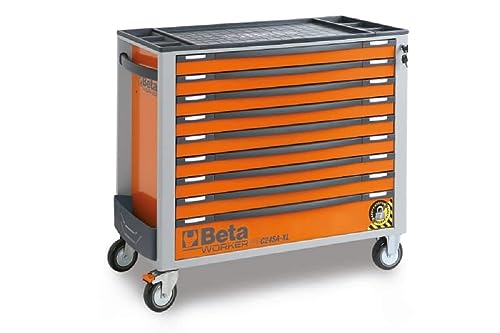 Beta - BW C24SAXL/9-O Mobile Werkzeugkiste mit neun Schubladen, mit Kippschutz, langes Modell - Orange