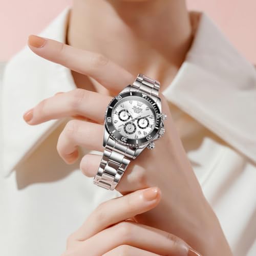 Image of OLEVS Women Dress Watch, Two Tone Diamond Quartz Wrist Watch, Stainless Steel Waterproof Luminous Day Date Ladies Chronograph Gift Watch