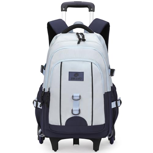 Tanou Zaino Trolley per Ragazzi, 30L Zaino Scuola Media e Superiore con 6 Ruote, Borsa Scolastica Impermeabile e Casual con Carrello per la Scuola Viaggi, Blu