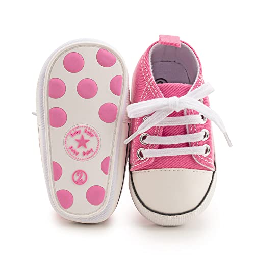 Uaro Baby Boys Girls Star High Top Sneaker Soft Anti-Slip Sole Newborn Infant First Walkers Canvas Denim Shoes (0-6 Months Infant, A-Pink_Robber Soul, 0_Months) #TOP3