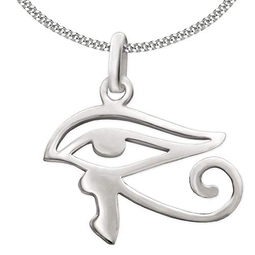 Clever Schmuck Parure en argent 925 comprenant un collier gourmette de 45 cm et une petite amulette brillante œil d'Horus de 15 mm – Avec étui