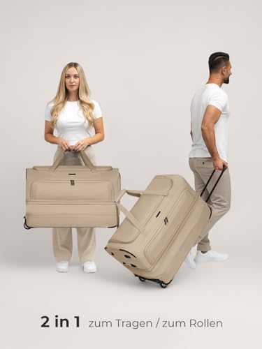 Sac de voyage à roulettes REDOLZ Duffle Essentials grand volume extensible beige L