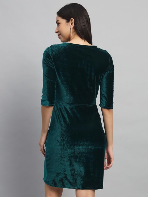 Image of V-Neck Party Dress for Women Bodycon | Shiny Velvet Half Sleeves Above Knee Length Outfit