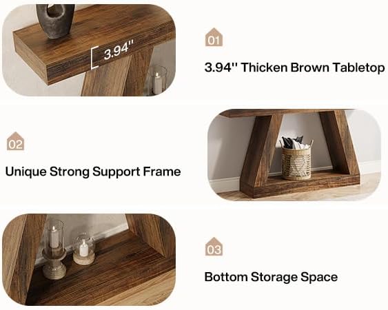 Miniatura 7 de Tribesigns Mesa consola de granja, mesa de sofá rústica de 55 pulgadas con almacenamiento, mesa de entrada de madera industrial para pasillo, sala