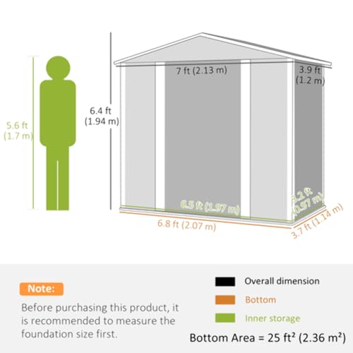Outsunny 7 x 4ft Garden Shed with Double Doors - Image 5