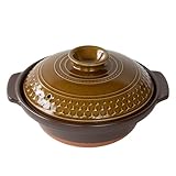 萬古焼 土鍋 8号 2-3人用 M 1500ml 電子レンジ オーブン 直火対応 CLEA AKARI (ブラウン) 日本製 32781