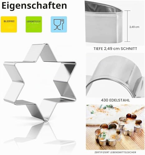 Foto von Ausstechformen Herz Set-12 Stück-Stern,Blüten,Herz,Kreis, Groß and Mini Plätzchen Ausstecher Linzer Ausstechformen für DIY, Backen
