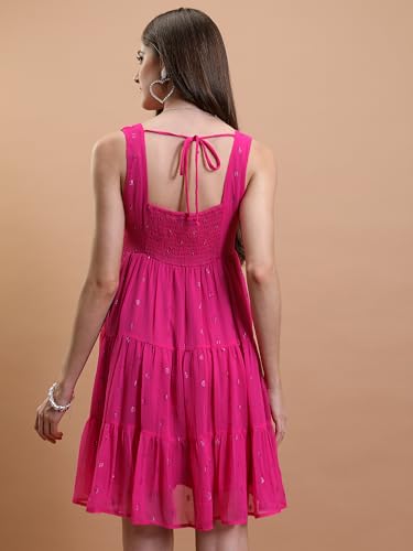 Image of Tokyo Talkies Women's Dresses for Women | Self Design | Tiered | Sleeveless | V-Neck | Shirt Dress
