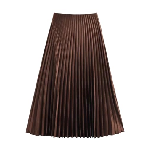 Mid Waist Pleated A-Line Skirt Solid Color Loose Fit Casual Women Fashion Skirt