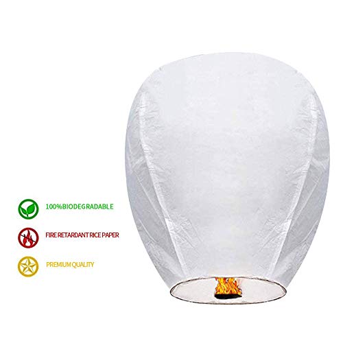 10 Pack Chinese Paper Lanterns, Sky Lanterns, 100% Biodegradable Environmentally Friendly Paper Lanterns for Party, Celebrations, Weddings, New Years, Festivals, Memorial Ceremonies