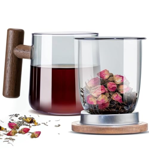 Glass Mug with Infuser & Lid 400ml Heat Resistant Teacup with Woo...