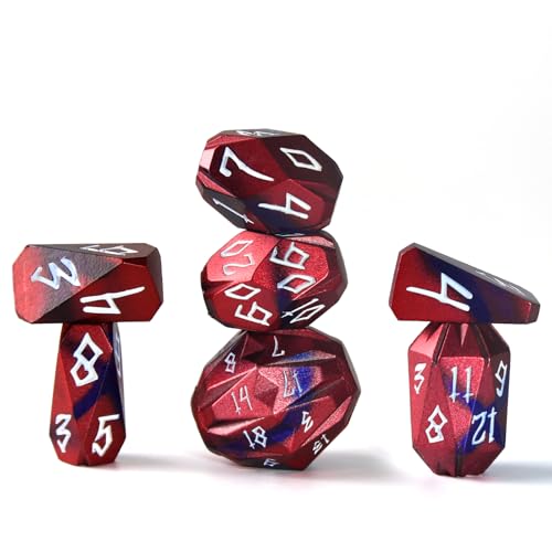 FONVGOGO Metal DND Dice Set with 7 Pieces for Dungeons and Dragons, Polyhedral Metal Stonehenge Dice Set D&D with Case, Role Playing Dice (Stonehenge Black Red)
