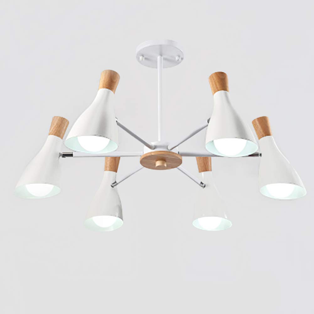 HYJAUSXB Living Room Study Bedroom Dining Room,Atmosphere Creative Wooden Decoration Chandelier,E27 Nordic Simple Log Buttons Chandelier-White. 6 Head