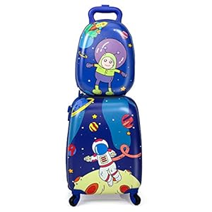 Sandinrayli 2 Pcs Kid Luggage Set, 12” Backpack & 16” Kid Carry on Suitcase with Spinner Wheels, Travel Rolling Luggage for Girl &Boy