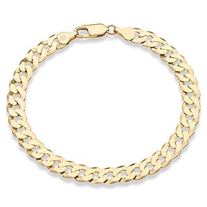 Miabella 18K Gold Over Sterling Silver Italian 7mm Solid Diamond-Cut Cuban Link Curb Chain Bracelet for Men Women, 925 Made in Italy (Length 8 Inches)