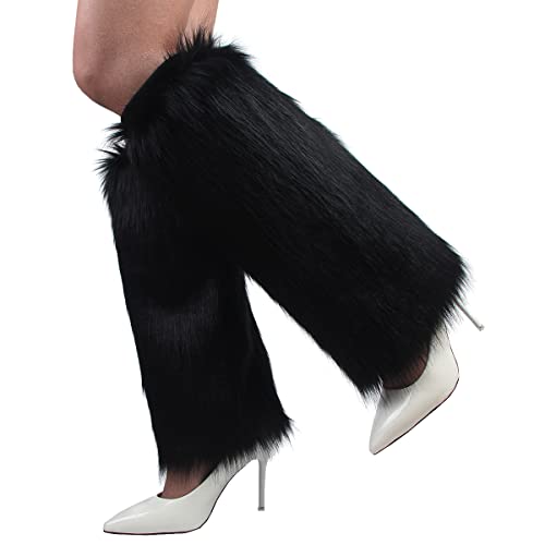 Womens Fluffy Faux Fur Leg Warmers Cozy Fuzzy Long Boot Cuffs Covers4