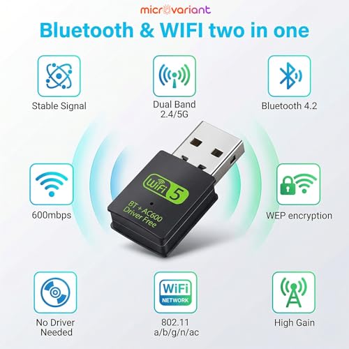 Image of MV 600 Mbps 5G Wi-Fi + Bluetooth USB Dongle |2.4 & 5Ghz | for Desktop /Laptop /PC | Plug & Play | Windows 11 /10 Support | WPA /WPA2 Security