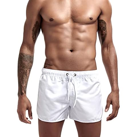 Casey Kevin Mens Swimming Shorts Drawstring Swimwear Boxers Quick Dry Beach Boardshorts White M Cover