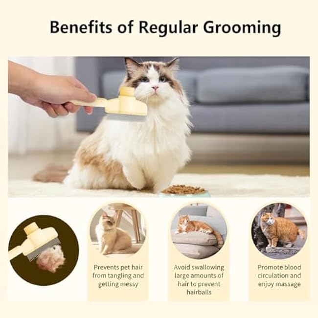 2PCS Pet Comb for Dogs & Cats, Pet Hair Removal Comb with Release Button Self-Cleaning with Long & Short Stainless Steel Metal Teeth for Shedding, Comfort and safety-4cJfPCiF