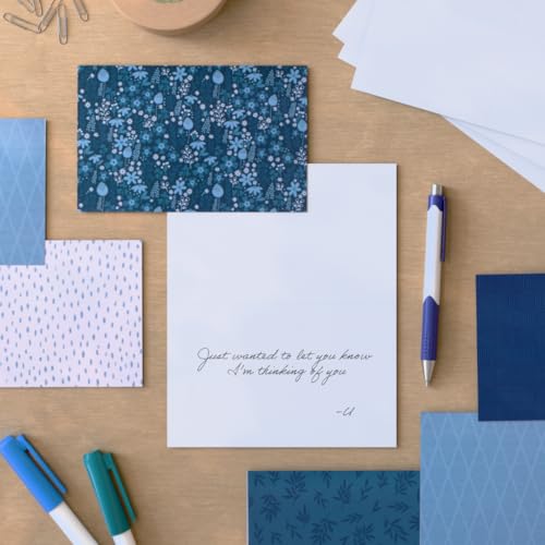 100 Blank Blue Note Cards w/Envelopes & Stickers, 4 x 6 Bulk Boxed Set of All Occasions Greeting Notecards, Assortment of Generic Navy Stationary Plain Greeting Cards
